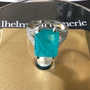 Light Blue Octagon Crushed Ice Crystal Cocktail Ring